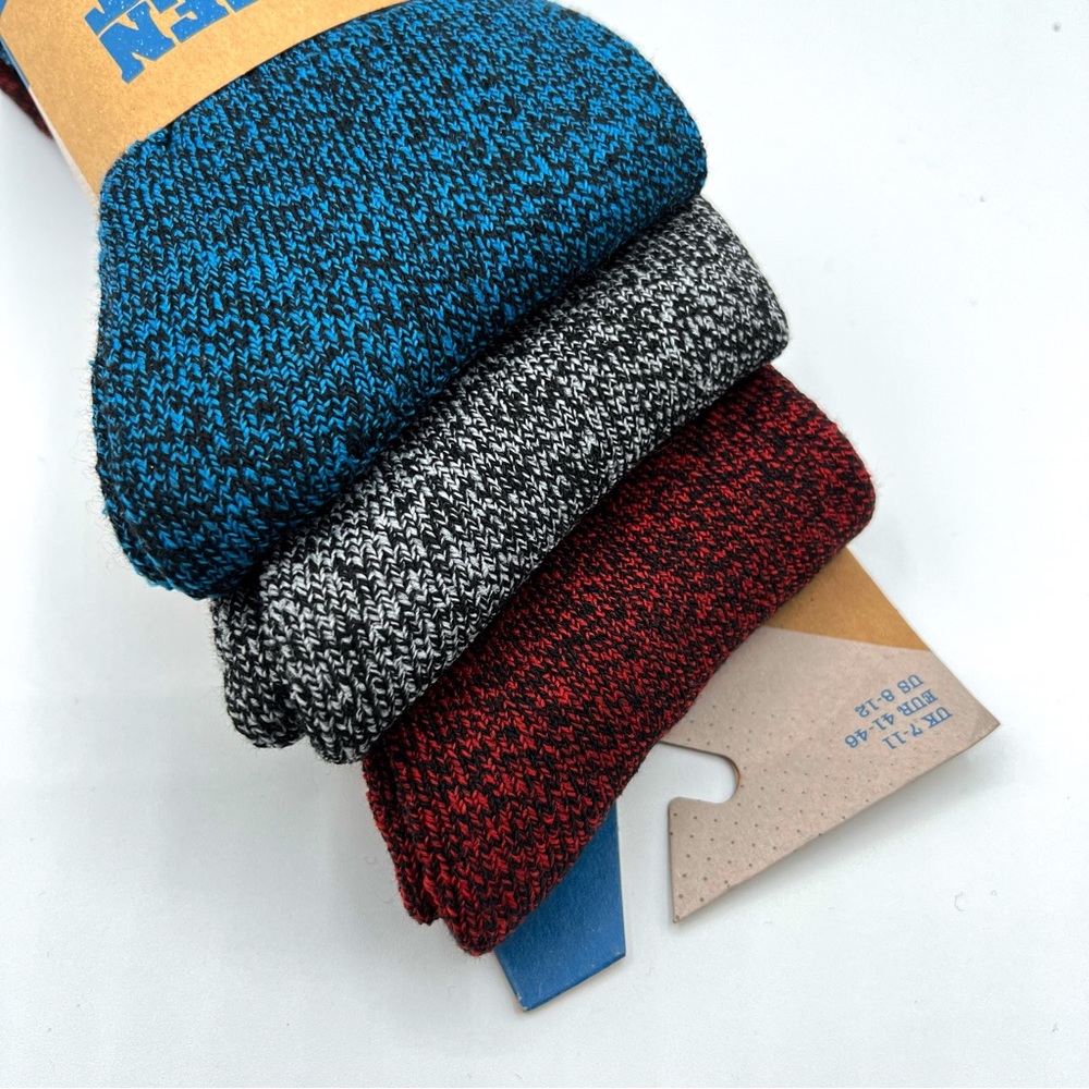 Green Treat Recycled Yarns Blue Grey Red 3 Pairs Outdoor Socks Men’s 8-12 - Picture 3 of 6